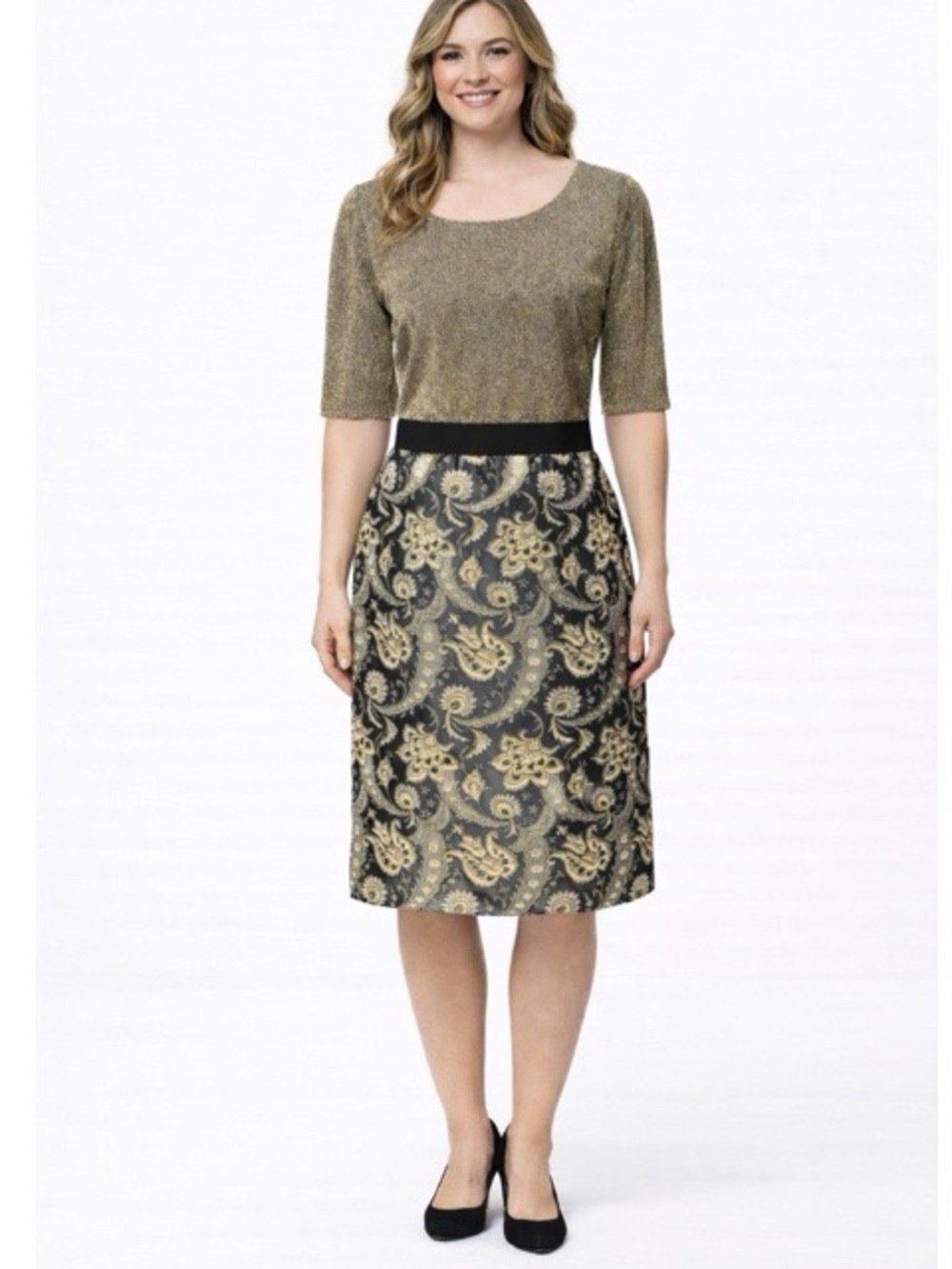 J.Peterman Metallic Brocade Dress